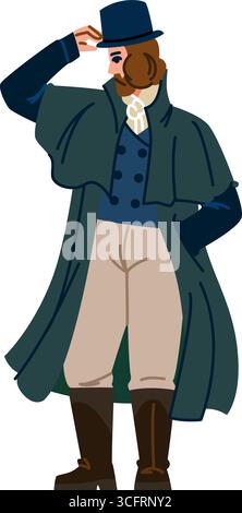 Elegante gentiluomo che si rovescia il cappello in stile del XIX secolo Illustrazione Vettoriale