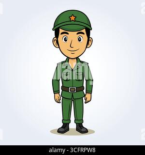 Un personaggio di cartone animato di un militare in uniforme Illustrazione Vettoriale