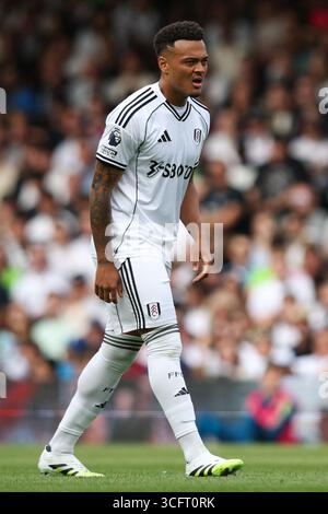 LONDRA, Regno Unito - 24 agosto 2025: Rodrigo Muniz del Fulham FC durante la partita di Premier League tra Fulham FC e Manchester United FC al Craven Cottage (credito: Craig Mercer/ Alamy Live News) Foto Stock