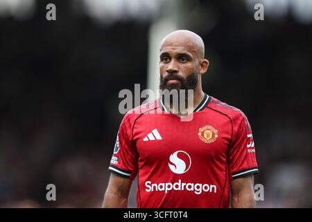 LONDRA, Regno Unito - 24 agosto 2025: Bryan Mbeumo del Manchester United durante la partita di Premier League tra Fulham FC e Manchester United FC al Craven Cottage (credito: Craig Mercer/ Alamy Live News) Foto Stock