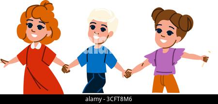 Bambini felici che si tengono per mano e celebrano l'amicizia Illustrazione Vettoriale