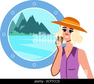 Turisti che amano il mare dal finestrino della barca, viaggi e vacanze Illustrazione Vettoriale