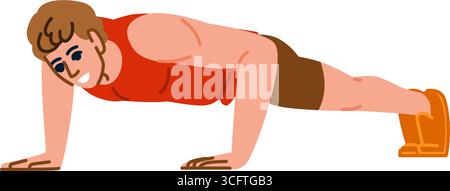 Uomo forte che fa esercizi di spinta durante l'allenamento fisico Illustrazione Vettoriale