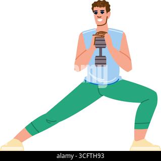 Sportivo che fa affondare con i manubri durante l'allenamento Illustrazione Vettoriale