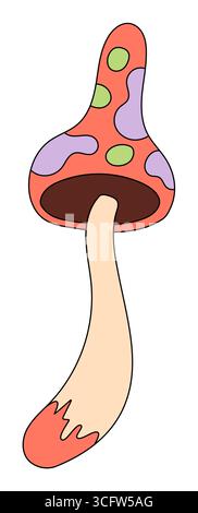 Adesivo con funghi psichedelici Groovy in stile cartoni animati Illustrazione Vettoriale