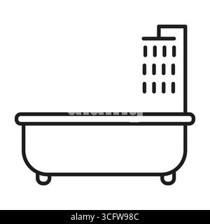 Icona vasca da bagno. Simbolo della doccia del bagno. Vettore irrorazione acqua. Illustrazione del lavaggio igienico. Illustrazione Vettoriale