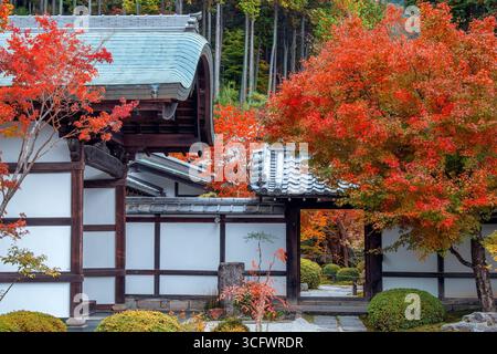 Vista panoramica del tempio di Enko-ji con splendida vegetazione in autunno a Kyoto, Giappone Foto Stock