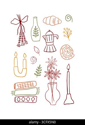 Accogliente vettore autunnale disegnato a mano Illustrazione Vettoriale