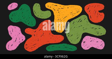 Colorate forme di liquido organico disegnate da Crayon Illustrazione Vettoriale