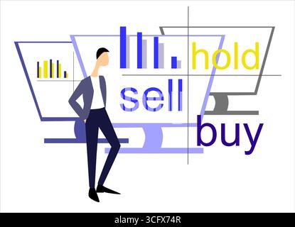 Concetto di trading e brokeraggio su Internet. Design piatto disegnato a mano Illustrazione Vettoriale