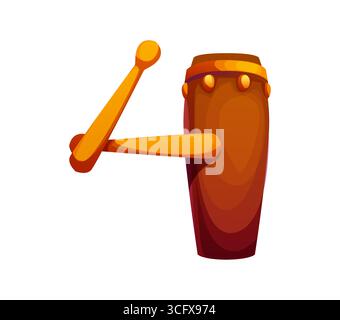 Simbolo matematico del cartoni animati numero quattro a forma di una coppia di bacchette e uno strumento a tamburo di conga in legno. Carattere musicale vettoriale cifra 4, carattere musicale, intrattenimento divertente, alfabeto che rappresenta il ritmo Illustrazione Vettoriale