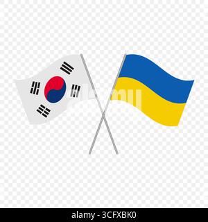 La Corea del Sud e l'Ucraina hanno incrociato le bandiere Illustrazione Vettoriale