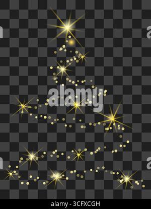 Un albero di Natale splendidamente realizzato presenta ornamenti dorati e stelle scintillanti, perfetti per le decorazioni natalizie e le celebrazioni stagionali Illustrazione Vettoriale