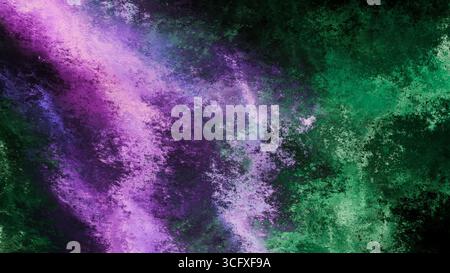 Design astratto con colori vivaci viola e verdi, su sfondo nero. Risorse di progettazione per poster e web design. Foto Stock
