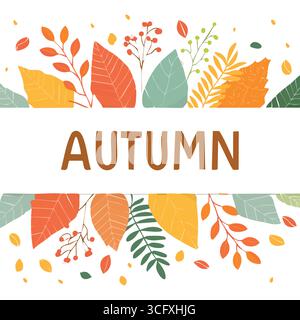 Composizione autunnale con foglie brillanti e spazio vuoto. . Illustrazione Vettoriale