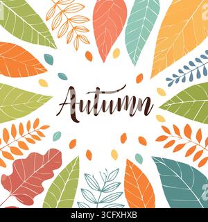 Composizione autunnale con foglie brillanti e spazio vuoto. . Illustrazione Vettoriale