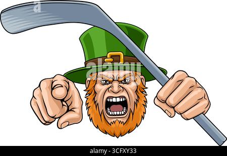 Leprechaun Celtic Irish Ice Hockey Sports Mascotte Illustrazione Vettoriale