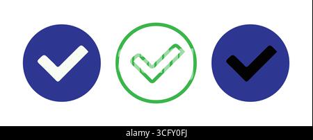 Set di simboli di selezione di conferma multicolore Illustrazione Vettoriale
