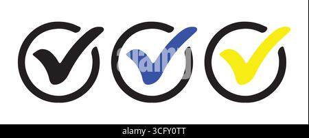 Icone delle caselle di controllo semplici in vari colori per l'illustrazione vettoriale dell'interfaccia utente Illustrazione Vettoriale