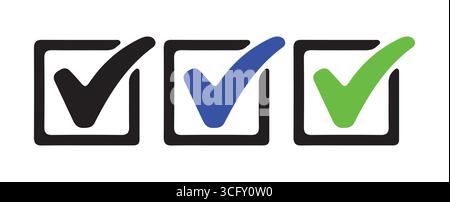 Icone delle caselle di controllo semplici in vari colori per l'illustrazione vettoriale dell'interfaccia utente Illustrazione Vettoriale