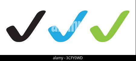 Icone dei segni di spunta scudo Trio in nero, blu e verde Illustrazione Vettoriale