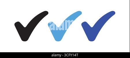 Icone dei segni di spunta scudo Trio in nero, blu e verde Illustrazione Vettoriale