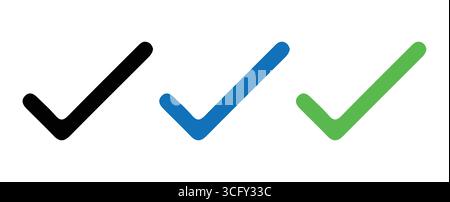 Icone dei segni di spunta scudo Trio in nero, blu e verde Illustrazione Vettoriale
