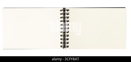 Aprire lo Sketchbook acquerello con pagine vuote isolate su sfondo bianco. modello Foto Stock