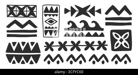 Set di linee geometriche per divisori tribali hawaiani Illustrazione Vettoriale