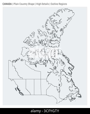 Mappa del paese del Canada. Dettagli di alto livello. Stile delle aree di contorno. Forma del Canada. Illustrazione vettoriale. Illustrazione Vettoriale