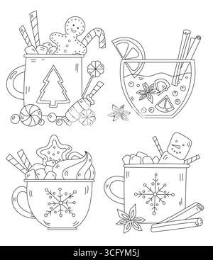 Christmas Creativity Coloring Page e drink di Capodanno Illustrazione Vettoriale
