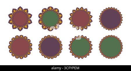 Set di Indian Round Frame, Rangoli per Diwali Illustrazione Vettoriale