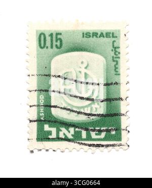 Un francobollo vintage da Israele isolato su sfondo bianco. Foto Stock