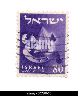 Un francobollo vintage da Israele isolato su sfondo bianco. Foto Stock