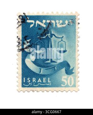 Un francobollo vintage da Israele isolato su sfondo bianco. Foto Stock