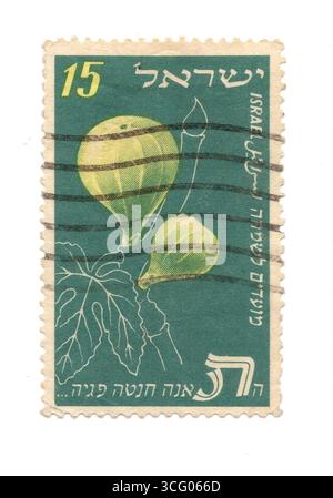 Un francobollo vintage da Israele isolato su sfondo bianco. Foto Stock