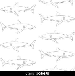 Modello vettoriale senza cuciture di squalo piatto Illustrazione Vettoriale