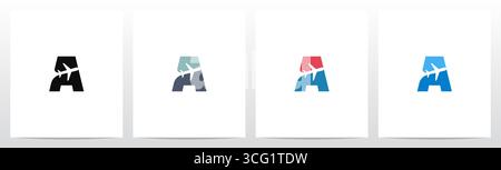 Logo iniziale lettera di spazio negativo dell'aeroplano Design A. Illustrazione Vettoriale