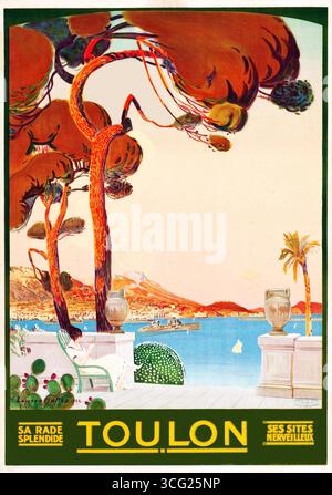 Uno splendido poster di viaggio vintage del 1920 per Tolone in Francia Foto Stock