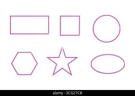 Pennello disegnato a mano traccia forme geometriche su sfondo bianco. Illustrazione Vettoriale
