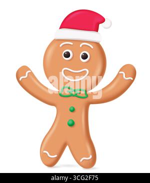 Grazioso personaggio di biscotti di pan di zenzero, perfetto per i saluti di Natale e il design natalizio Illustrazione Vettoriale