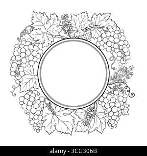 Profilo ramo uva telaio rotondo. Illustrazione Vettoriale