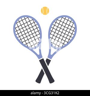 racchette da tennis incrociate con palla; ideali per il branding sportivo, il tennis club, la grafica di tornei o la grafica di stile di vita attivo - illustrazione vettoriale Illustrazione Vettoriale