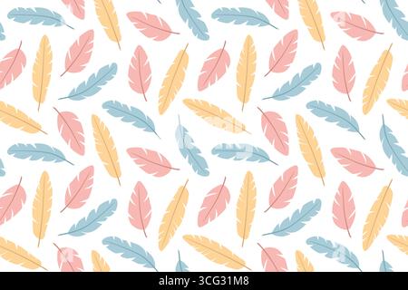 motivo pastello senza cuciture di piume colorate di uccelli; motivo pastello senza cuciture di piume colorate di uccelli: perfetto per disegni a tema naturale, decorazioni boho, Illustrazione Vettoriale