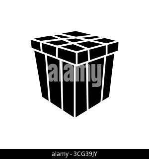 illustrazione vettoriale in bianco e nero di una semplice confezione regalo in una prospettiva isometrica. il design a tinta unita rappresenta regali, festività, festeggiamenti Illustrazione Vettoriale