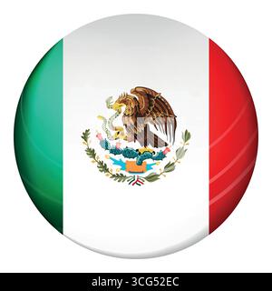 Pallina leggera in vetro con bandiera del Messico. Sfera rotonda, icona modello. Simbolo nazionale delle isole messicane. Sfera realistica lucida, vettore astratto 3D. Illustrazione Vettoriale