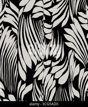 Carta da parati completamente senza cuciture per motivi di pelle di animali a strisce zebrate e tigre. Design in bianco e nero per la stampa in tessuto. Elegante e casalingo desi Illustrazione Vettoriale