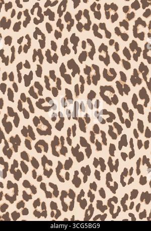 Stampa leopardata. Ripetizione continua vettoriale. Sfondo pelle animale con macchie nere e marroni sullo sfondo beige. Texture astratta esotica per safari. Jaguar, l Illustrazione Vettoriale