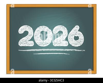 2026 caratteri gesso su lavagna verde. Numeri vettoriali del nuovo anno. Illustrazione Vettoriale