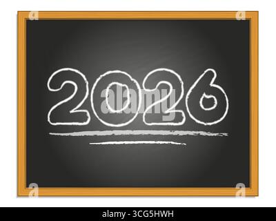 2026 caratteri gesso su lavagna nera. Numeri vettoriali del nuovo anno. Illustrazione Vettoriale